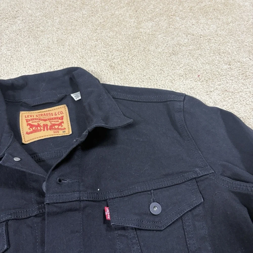 Levis Trucker Denim Jacket Mens Medium Solid Black Jean Button Front Coat 72334